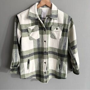 Fornia Snap-Button Flannel Shacket | Green and Cream | YOUTH LARGE